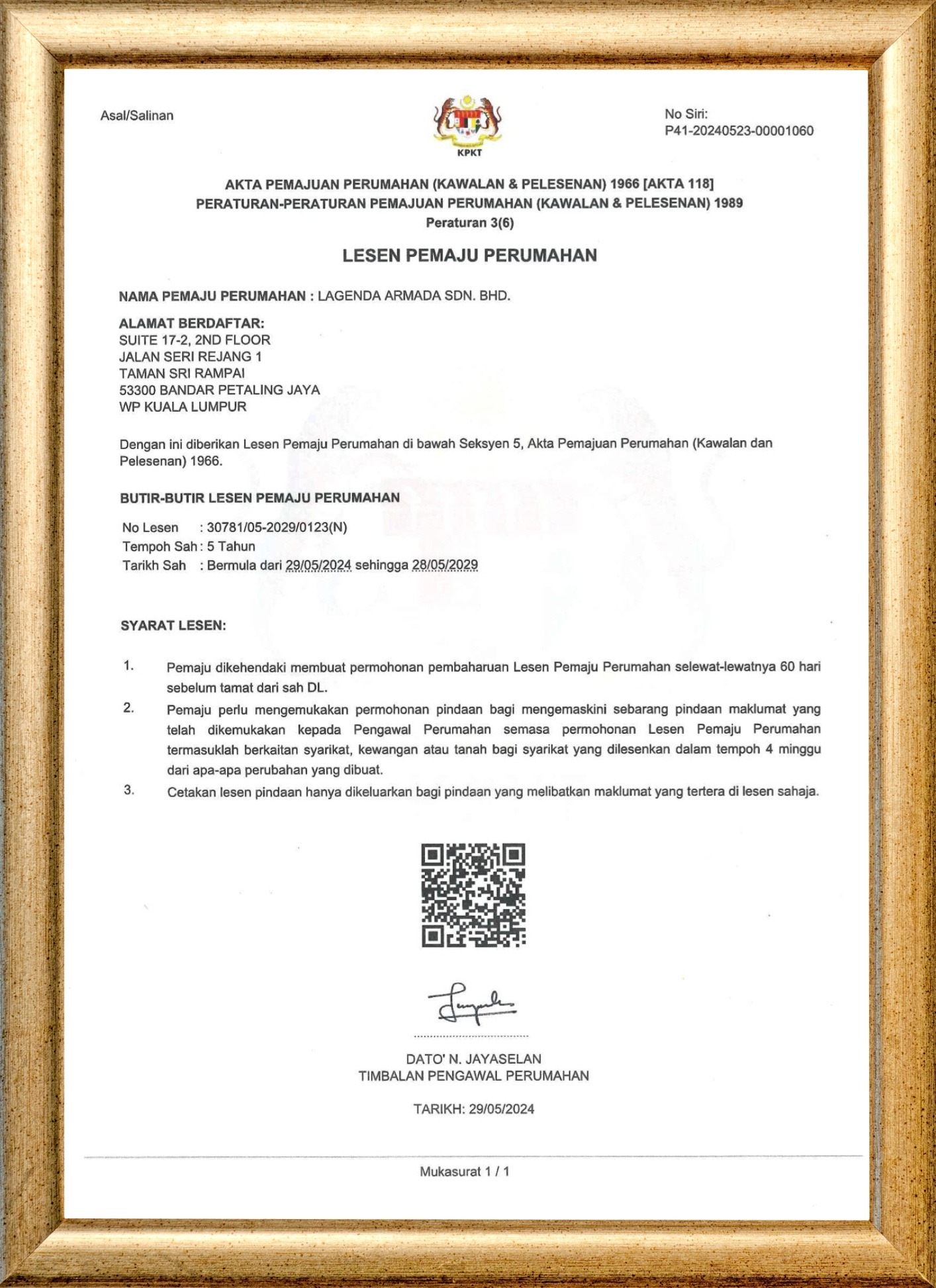 Lesen Pemaju Perumahan - Lagenda Armada Sdn. Bhd.